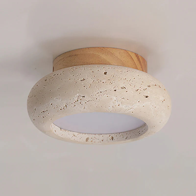 Ceiling Light Travertine Stone Wood Base Modern Interior | Norvin