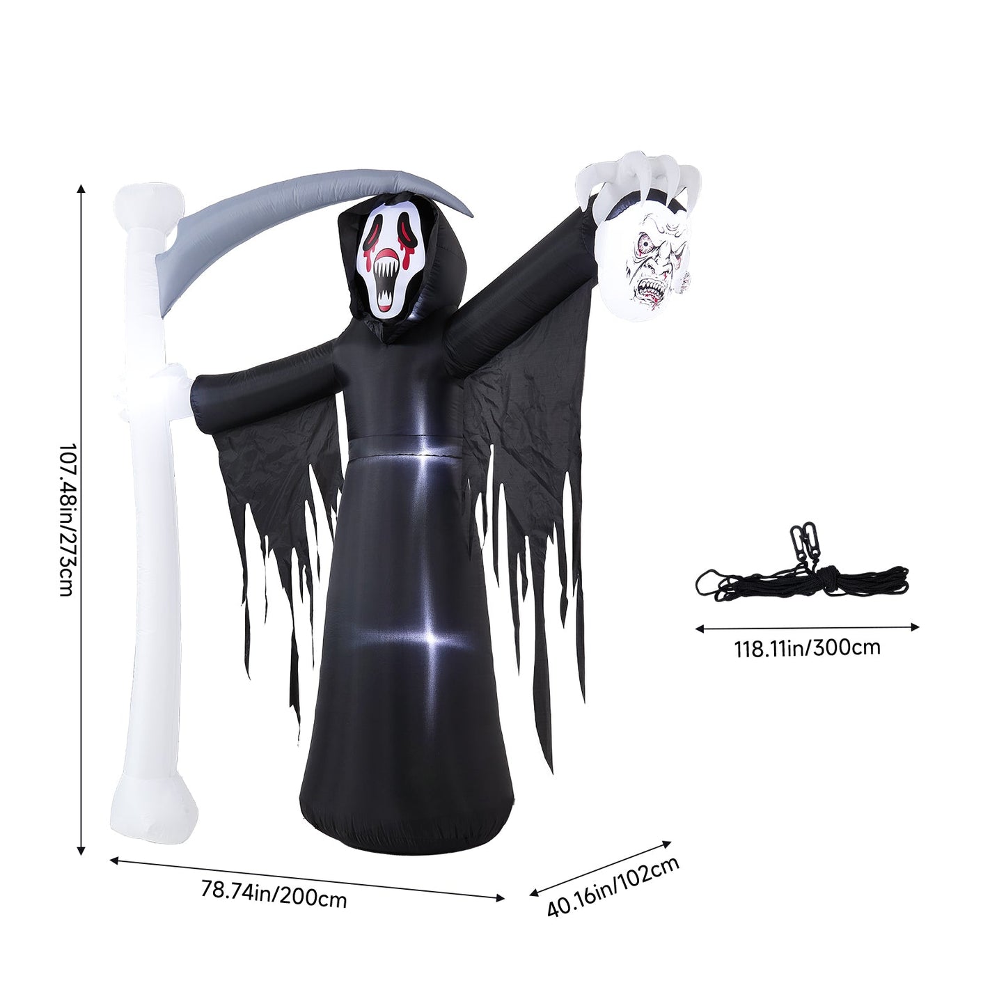 Halloween Inflatable Grim Reaper Scary Outdoor Yard Decoration with LED