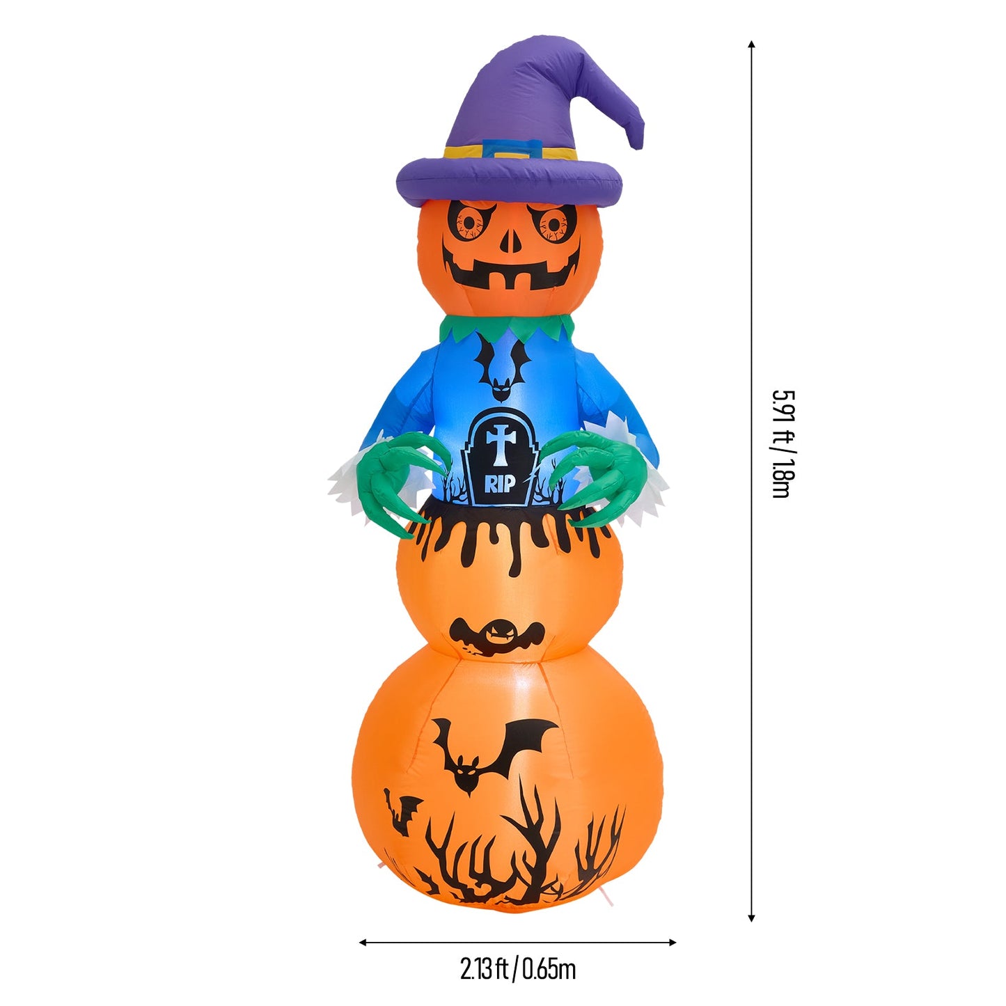 Halloween Inflatable Stacked Pumpkins Witch Outdoor Yard Decoration