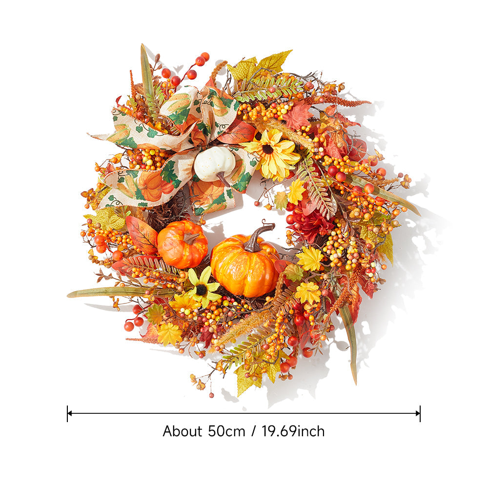 Halloween Pumpkin Wreath Fall Autumn Leaves Front Door Decoration