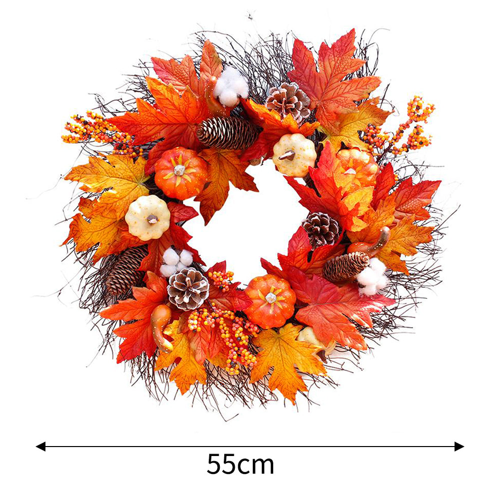 Halloween Pumpkin Wreath with Lights Fall Leaves Front Door Decoration