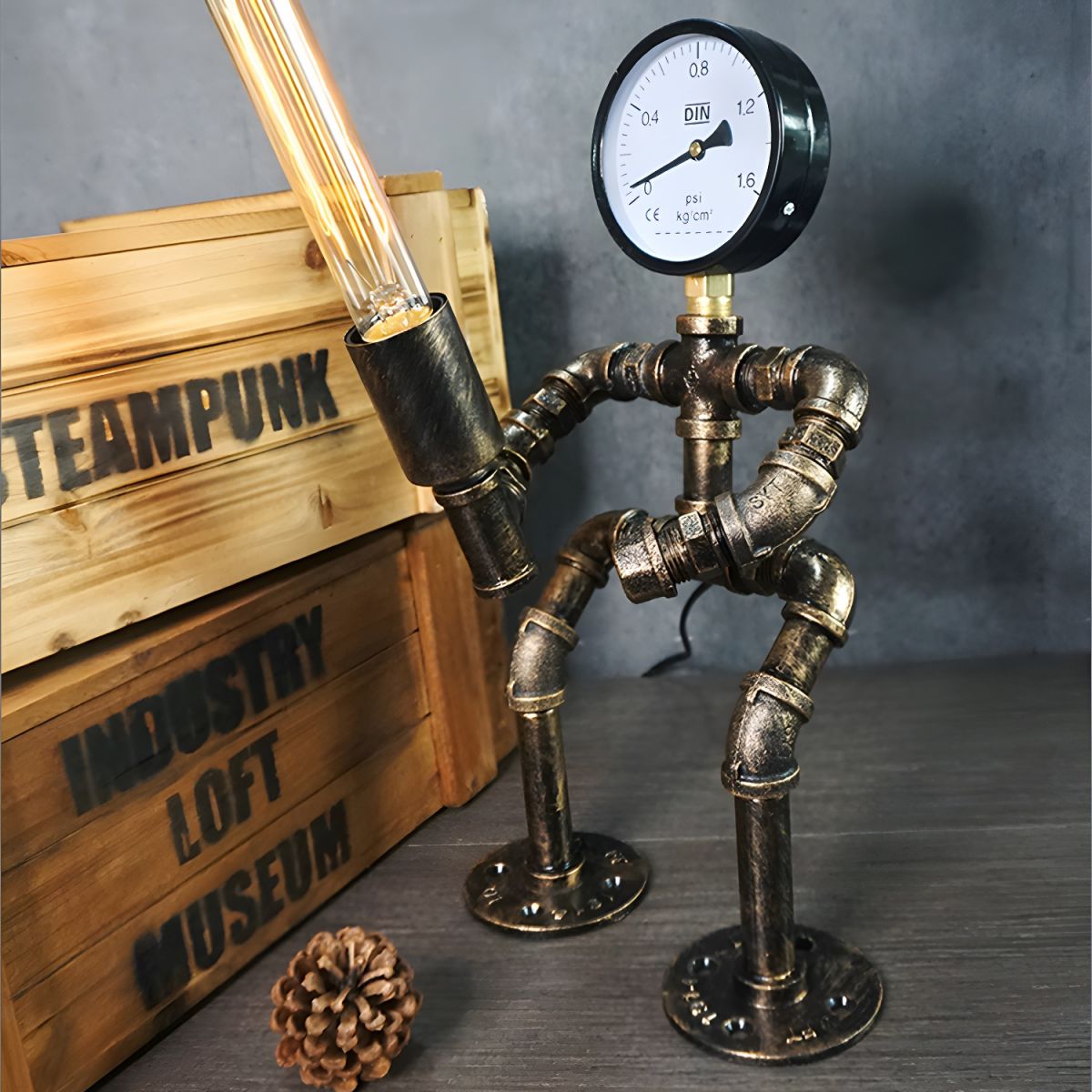 Industrial Bronze Metal Table Lamp Steampunk Style | Velior