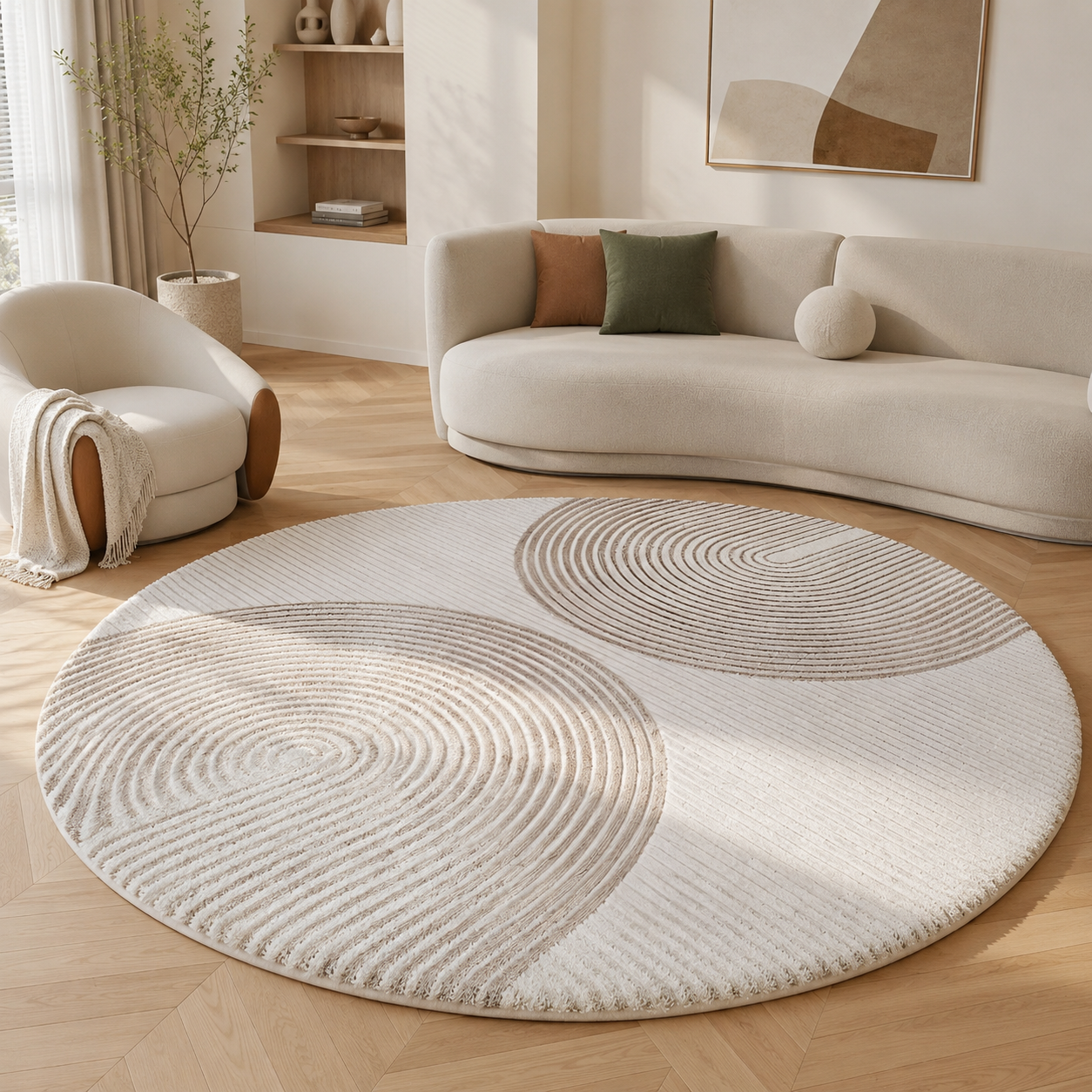 Lambswool Round Area Rug Nordic Circular Pattern Style | Doliven