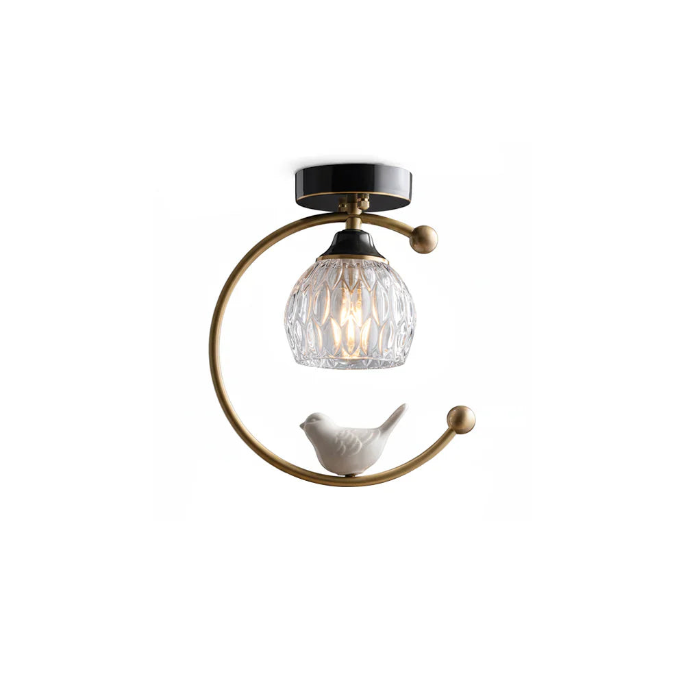 Modern Brass Ceiling Light with Ceramic Bird Accent | Narvyn