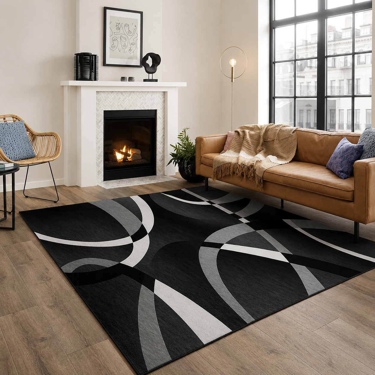 Modern Geometric Polyester Rectangular Area Rug | Drovane