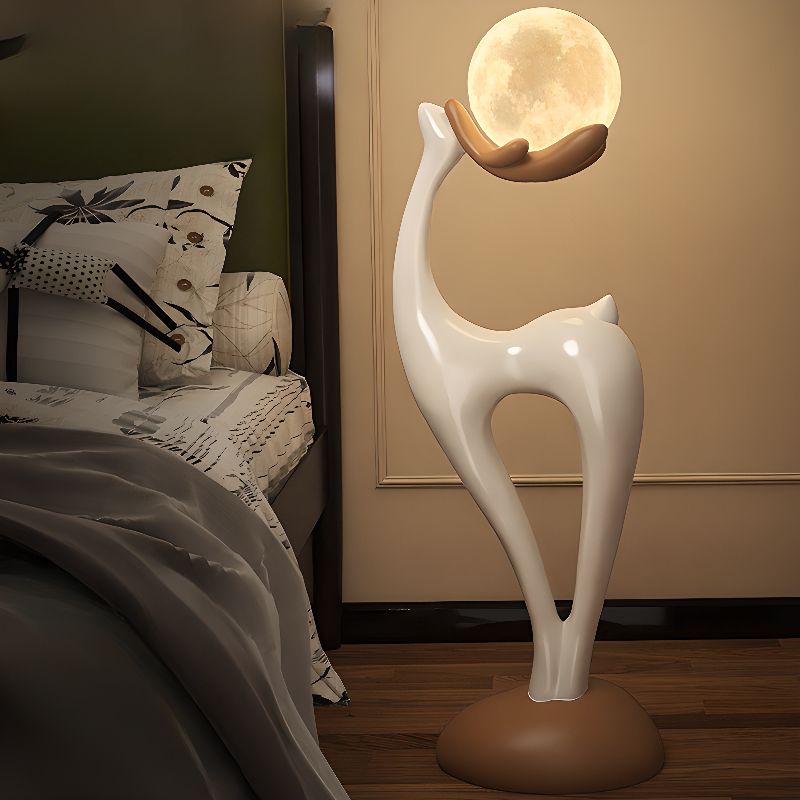 Modern Resin Deer Floor Lamp with LED Globe Shade | Zelvora