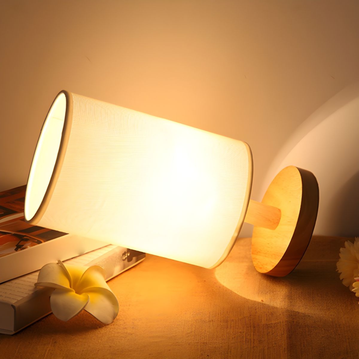 Modern Table Lamp with Solid Wood Base Fabric Shade | Quirdan