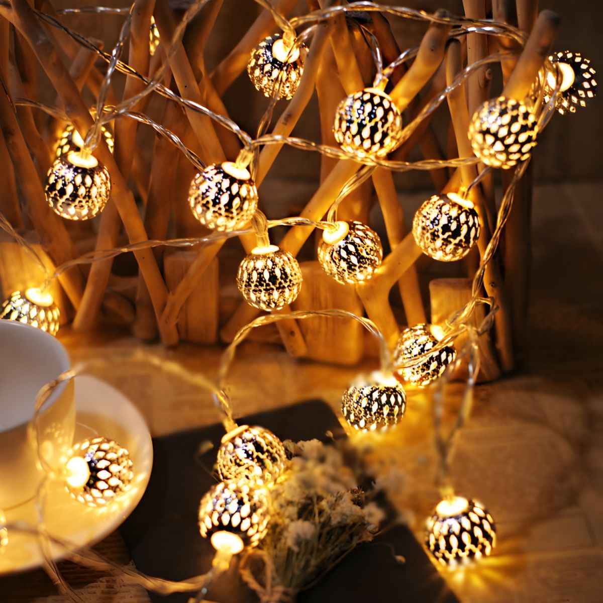 Moroccan Orb LED String Lights Indoor Outdoor | Denvaro