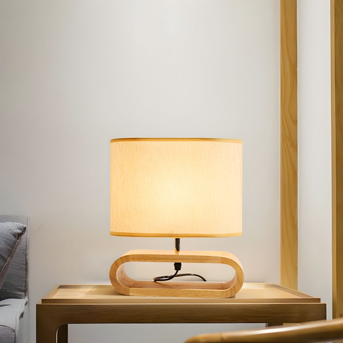Nordic Wood Base Table Lamp with Fabric Shade | Lumirae