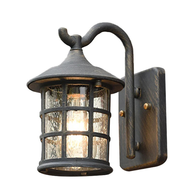 Outdoor Seeded Glass Lantern Wall Light Rustic Mount | Arleno