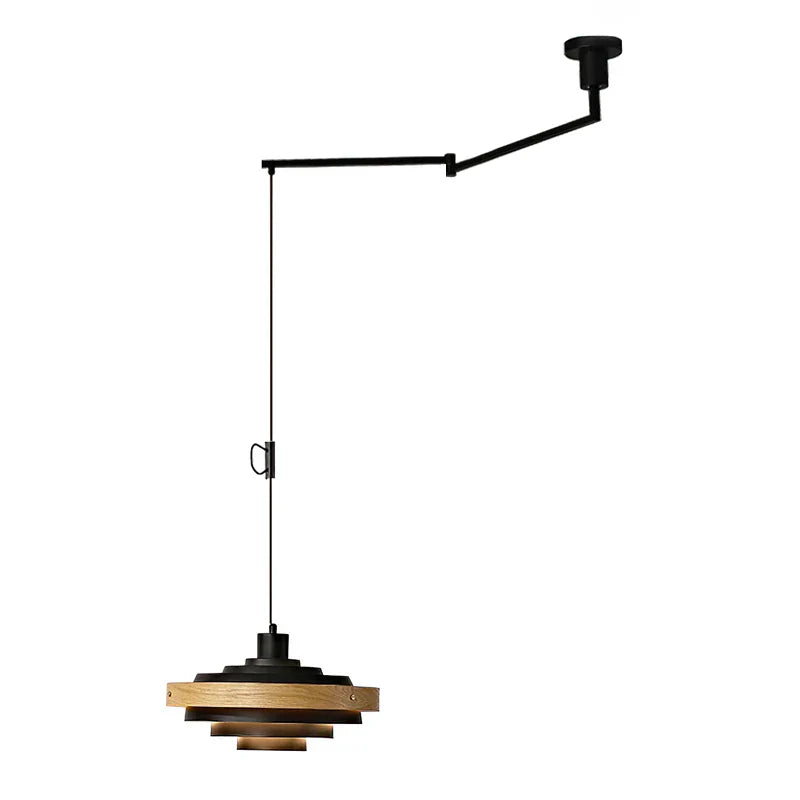 Pendant Light Swing Arm Wood Metal Industrial Design | Melorae