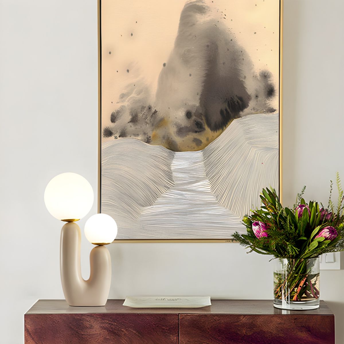 Pink Resin Base Table Lamp with Glass Shade Nordic | Nardes