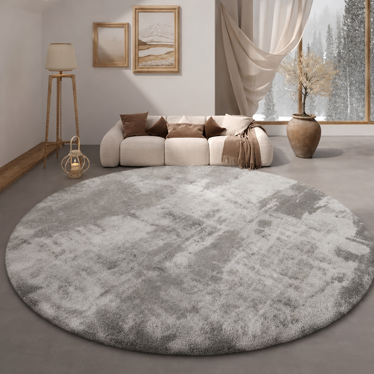 Plush Lambswool Round Rug Modern Nordic Abstract | Tervalo