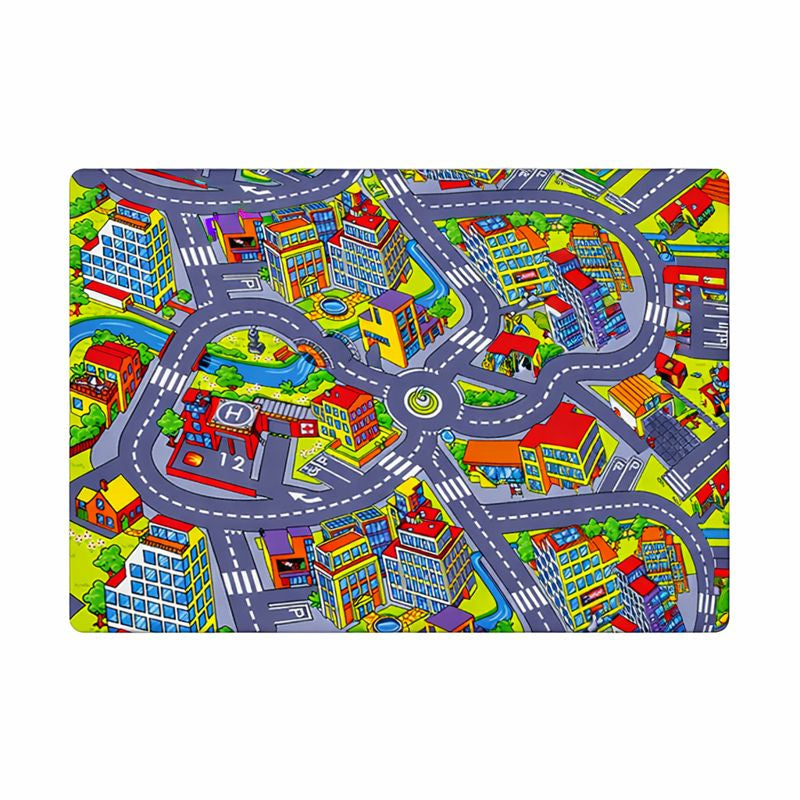 Road Pattern Kids Play Mat Modern Indoor Play Area Rug | Malvero