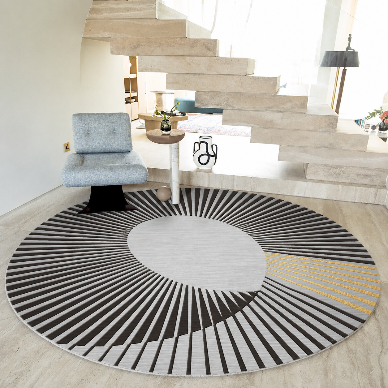 Round Geometric Design Modern Glam Polyester Rug | Mavrelo