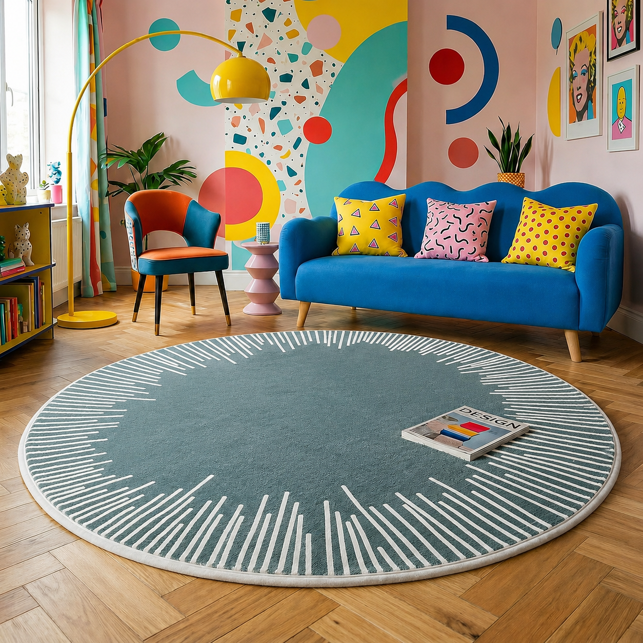 Round Polyester Rug with Geometric Anti Slip Design | Norvent