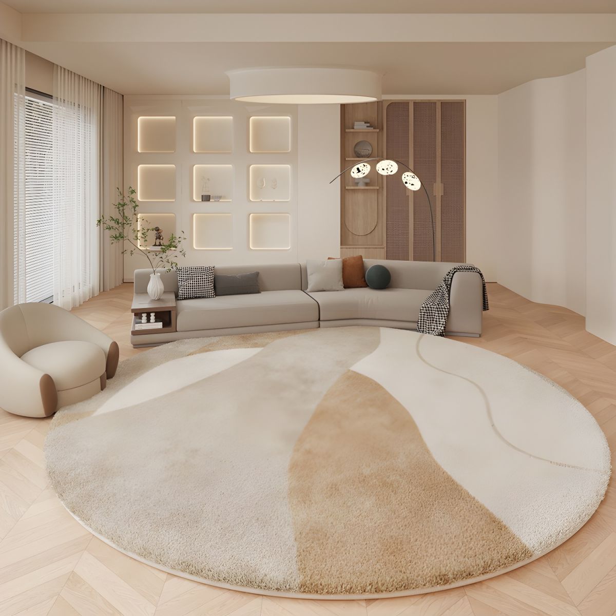 Soft Lambswool Round Area Rug Modern Nordic Style | Mavindo