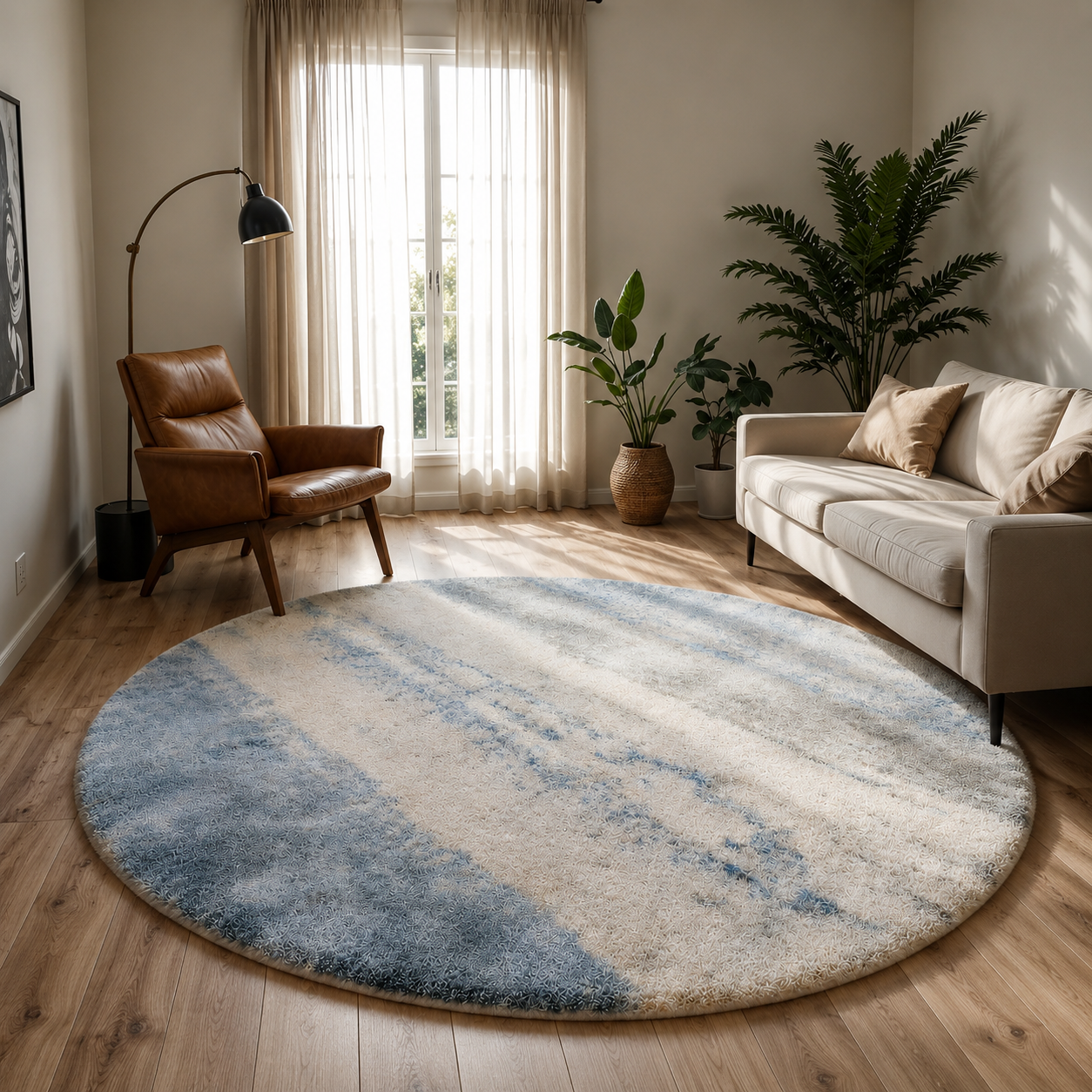 Soft Lambswool Round Rug Modern Nordic Abstract | Lavorne