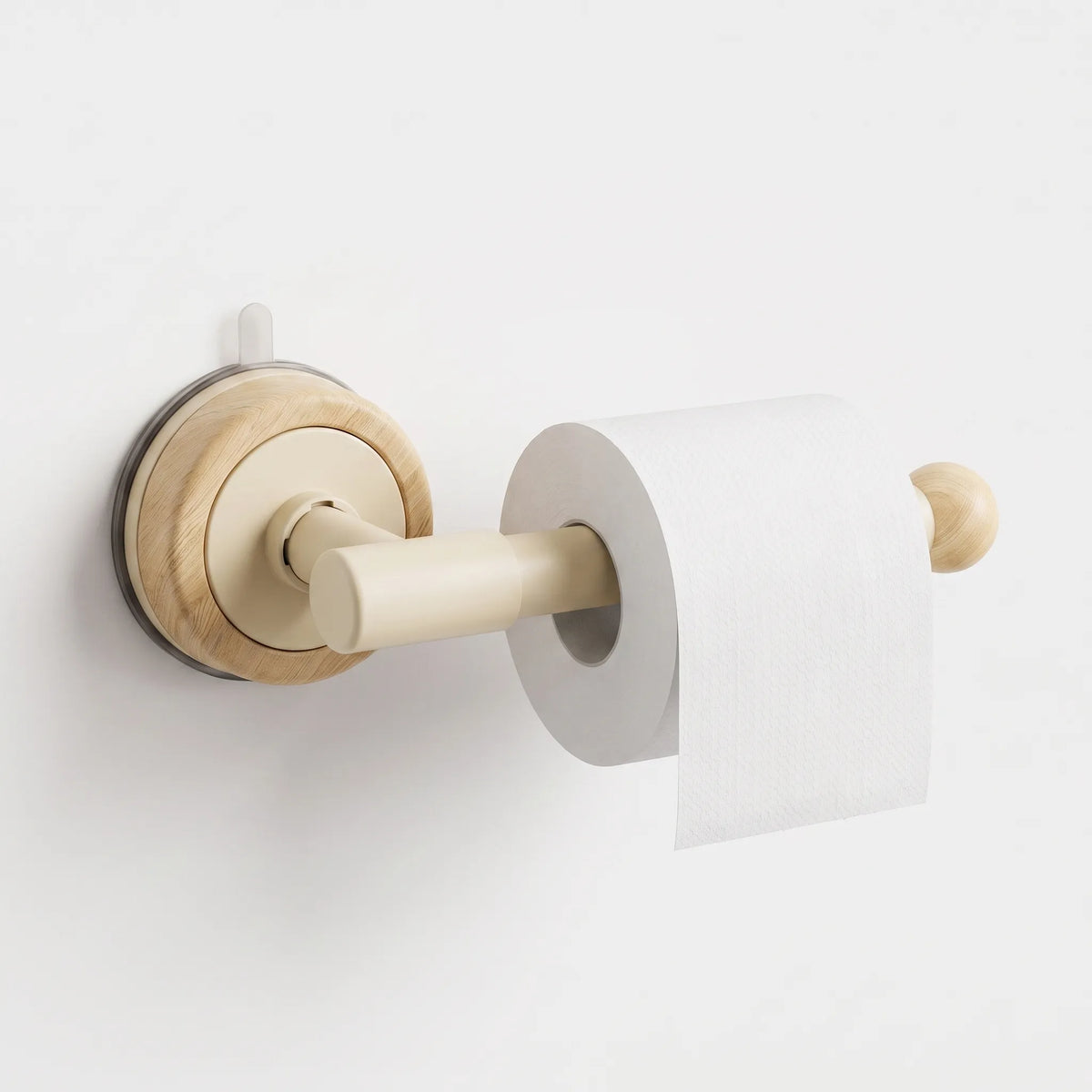 Toilet Paper Holder with Dual Wooden Storage Shelves