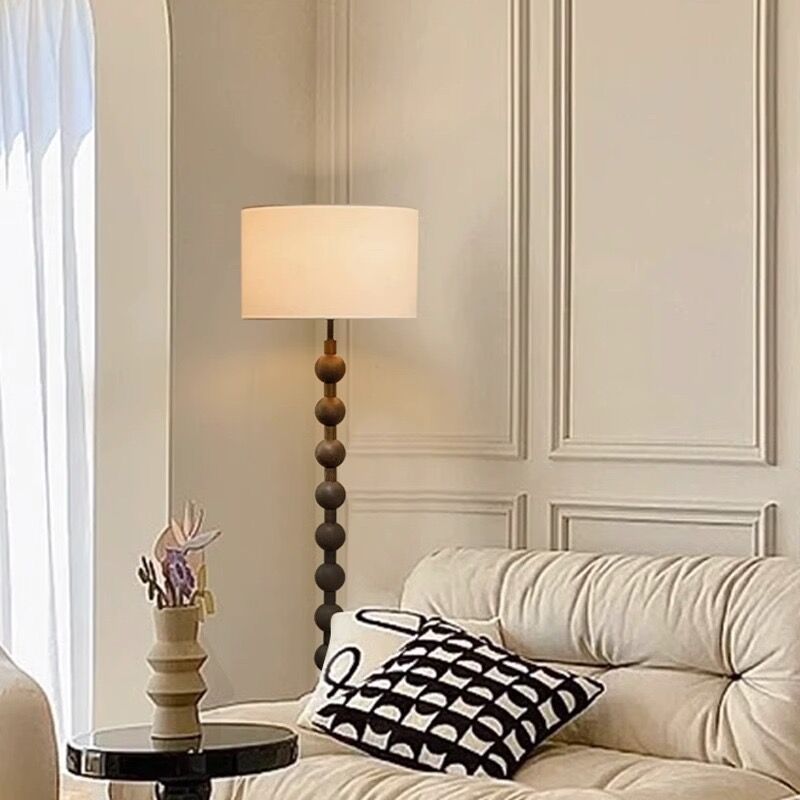 Walnut Metal Floor Lamp With Fabric Drum Shade Home | Zantori