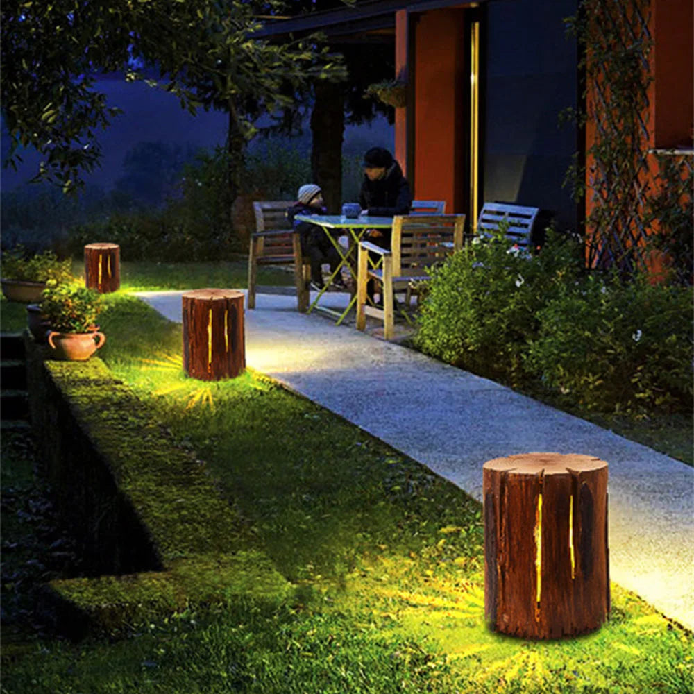 Wooden Column Outdoor Floor Lamp Garden Light | Elvanto