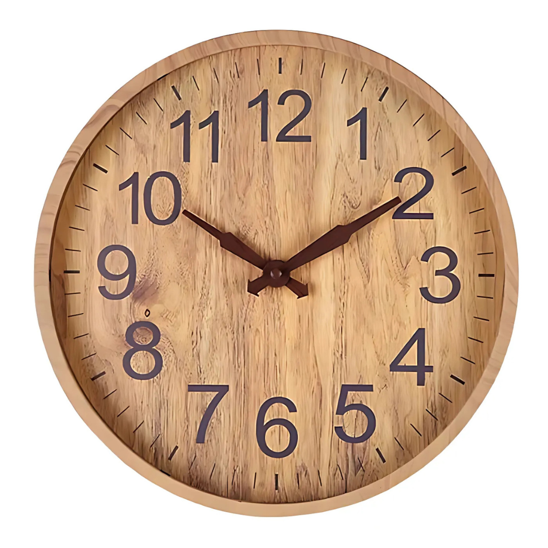 Wooden Finish Wall Clock Silent Quartz Modern Living Room | Castavel