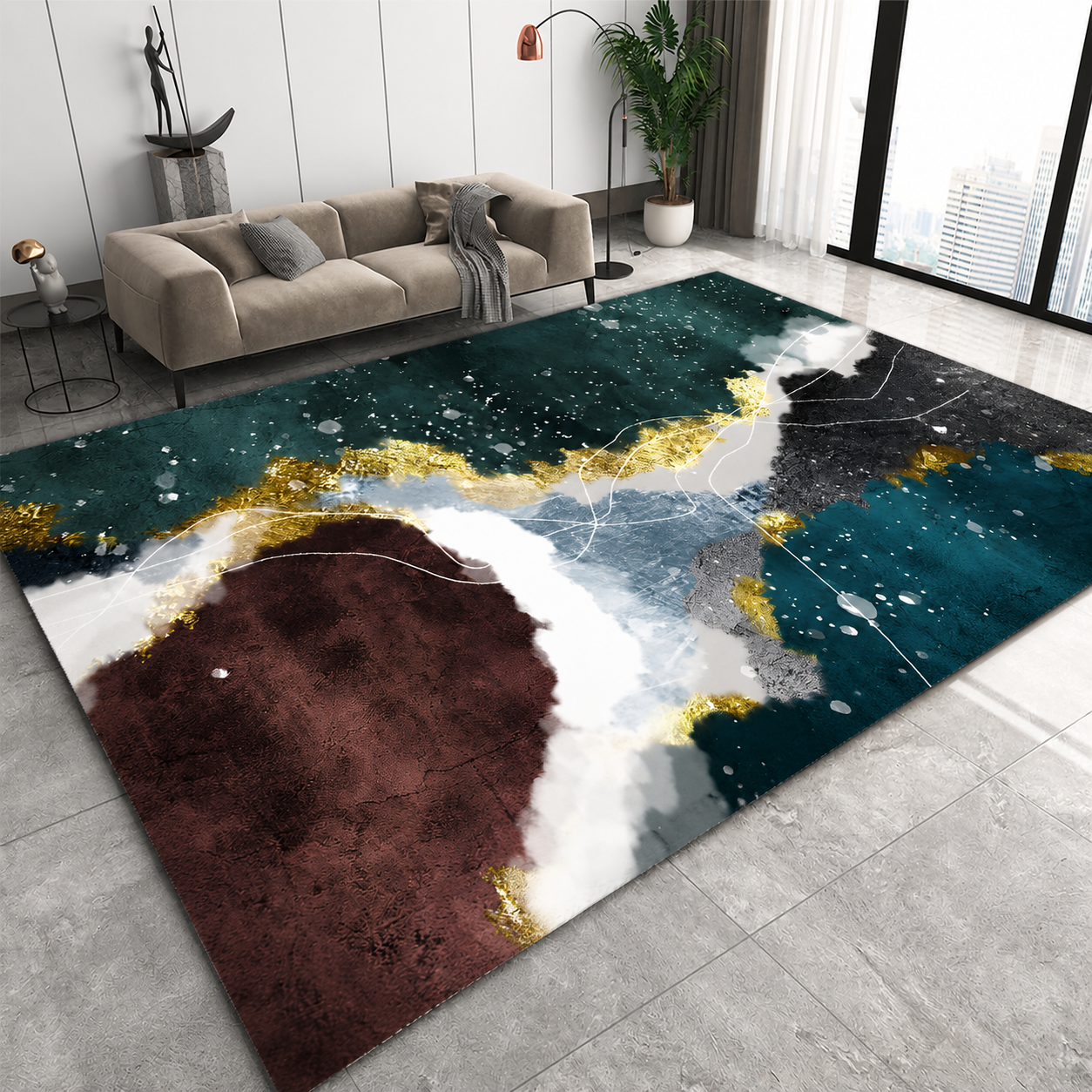 Abstract Pattern Polyester Rug Anti Slip Machine Made | Salvora