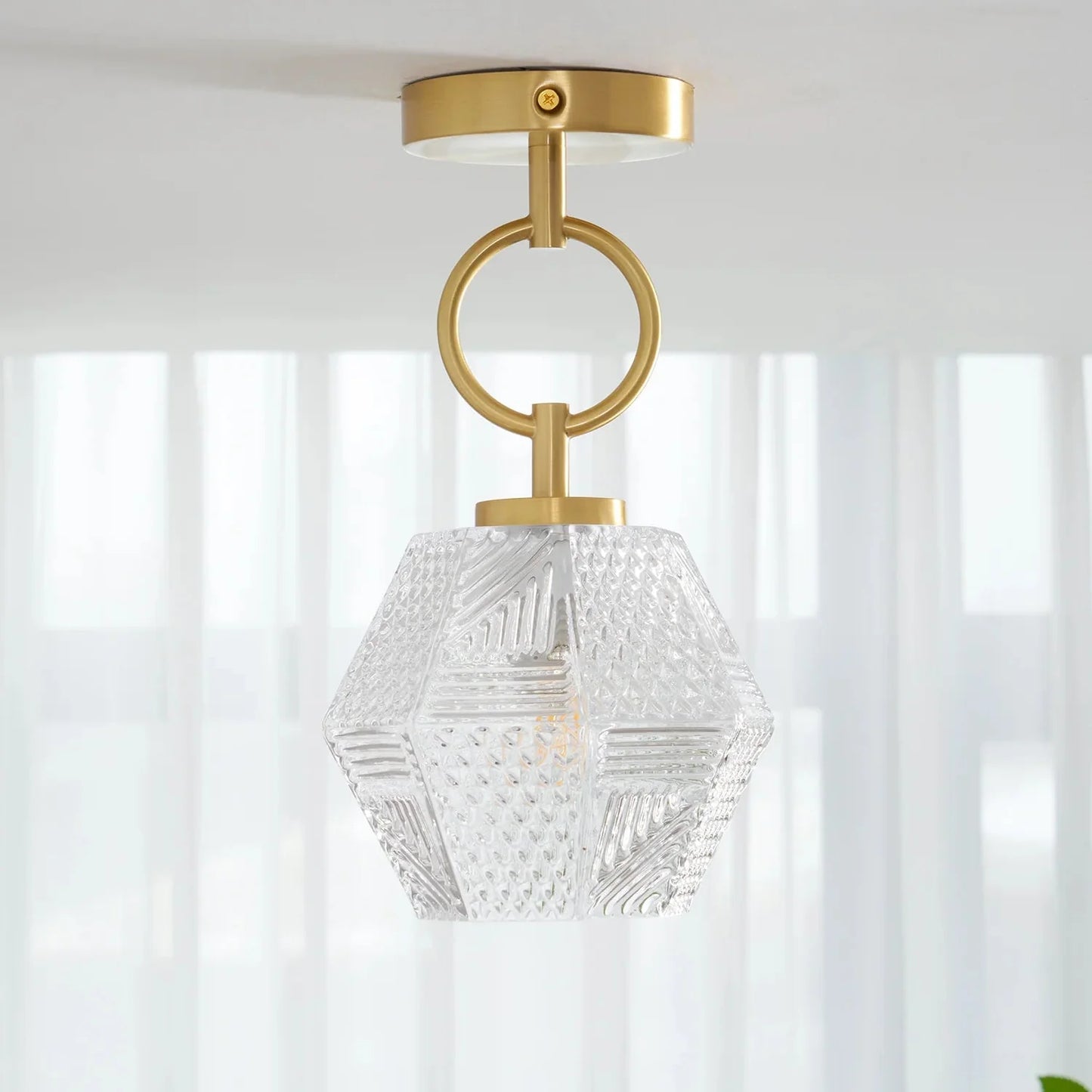 Art Deco Brass Glass Ceiling Light Fixture | Norvaxi