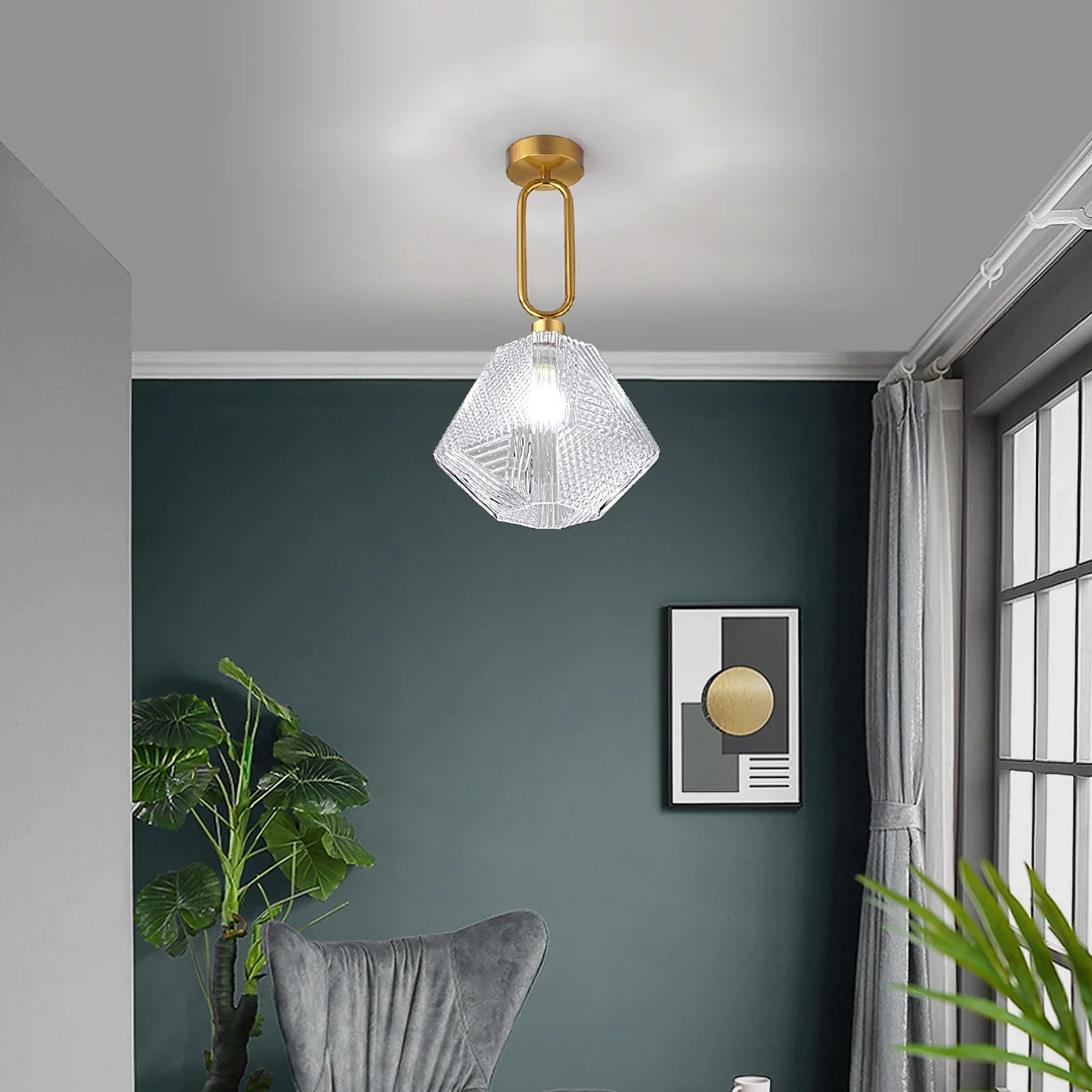 Art Deco Brass Glass Ceiling Light Fixture | Norvaxi