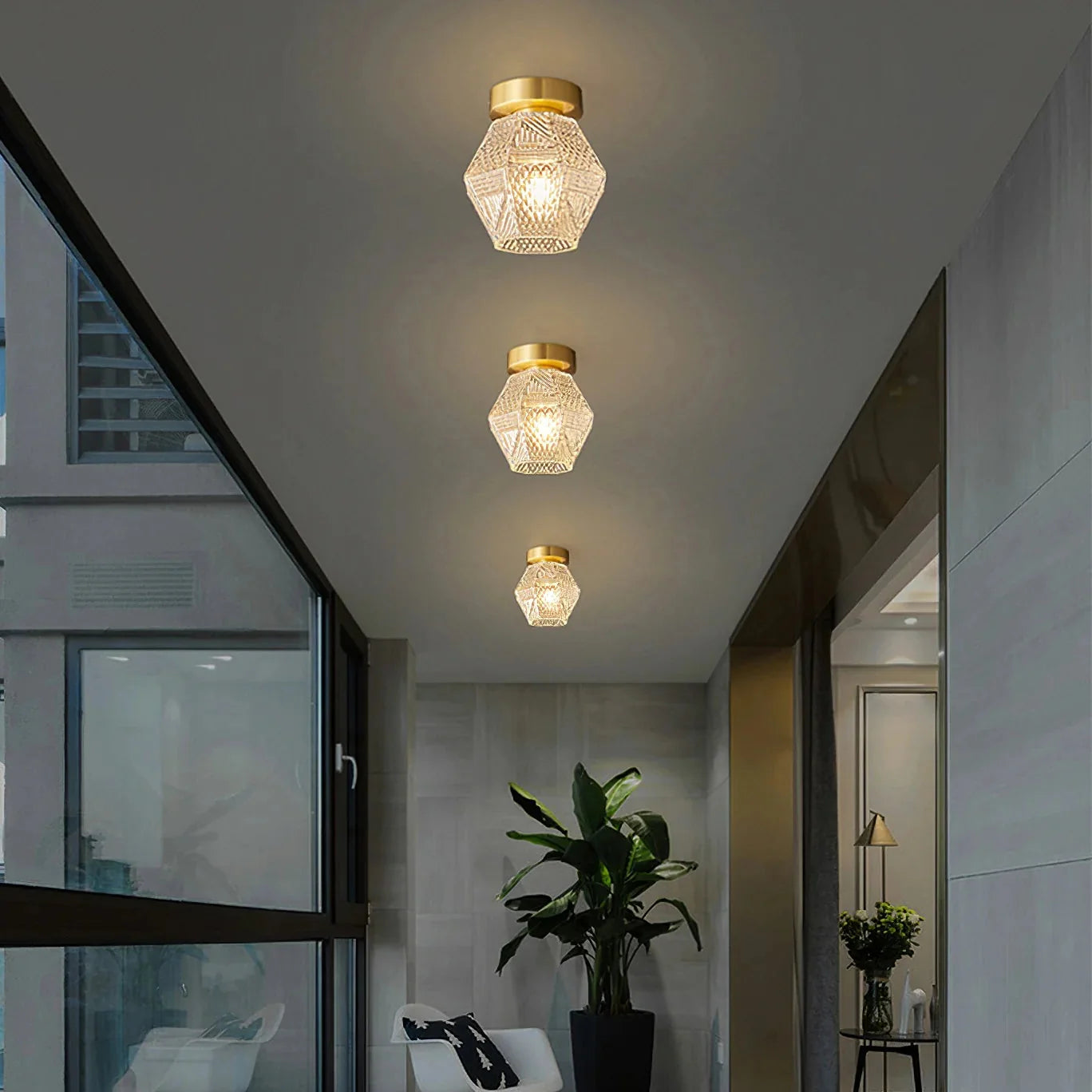 Art Deco Brass Glass Ceiling Light Fixture | Norvaxi