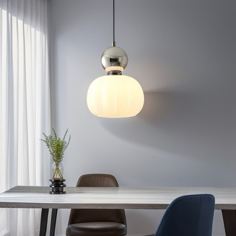 Art Deco Glass Pendant Light with Metal Frame | Evienne