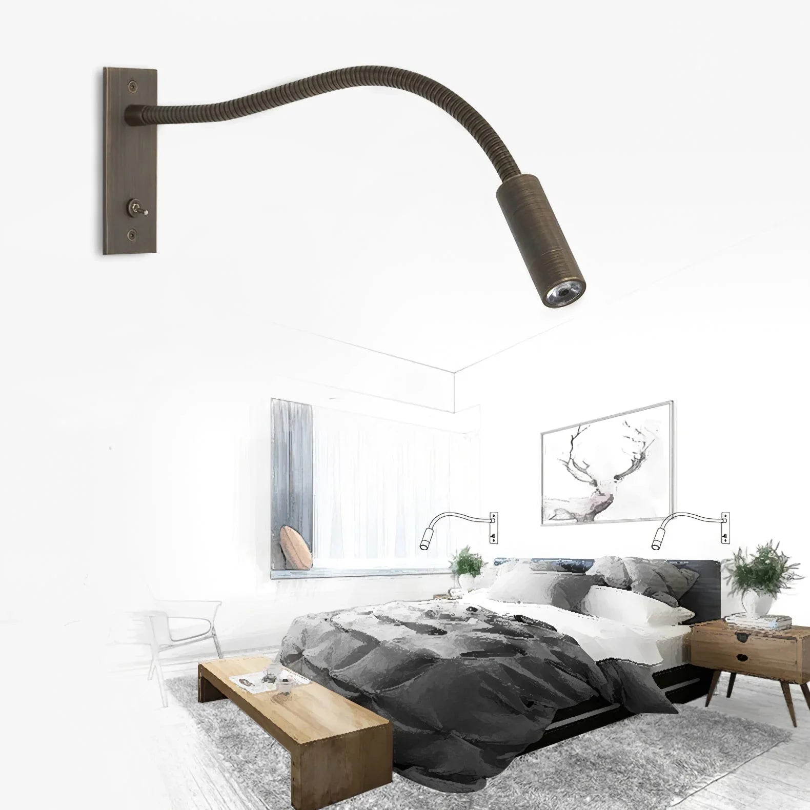Art Deco Integrated LED Adjustable Bedroom Wall Light | Vilqor