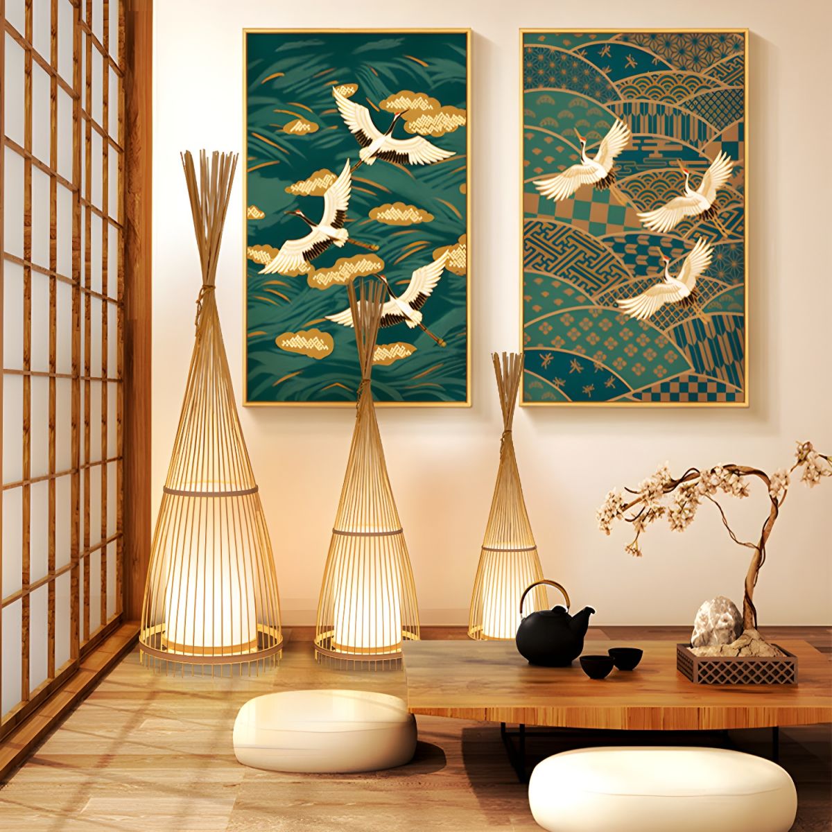 Bamboo Shade Standing Lamp for Indoor Ambient Lighting | Dovren