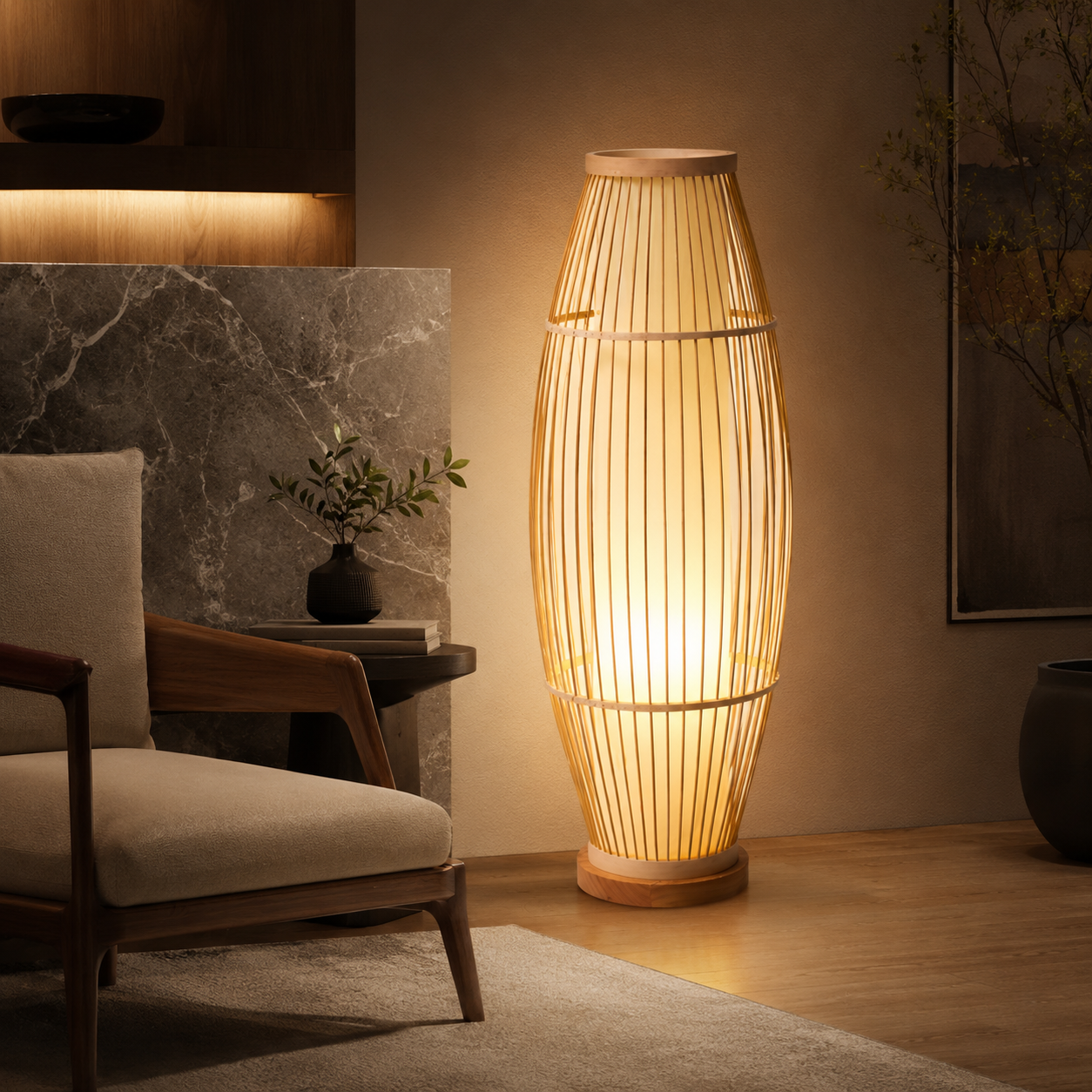 Bamboo Shade Standing Lamp for Indoor Ambient Lighting | Dovren