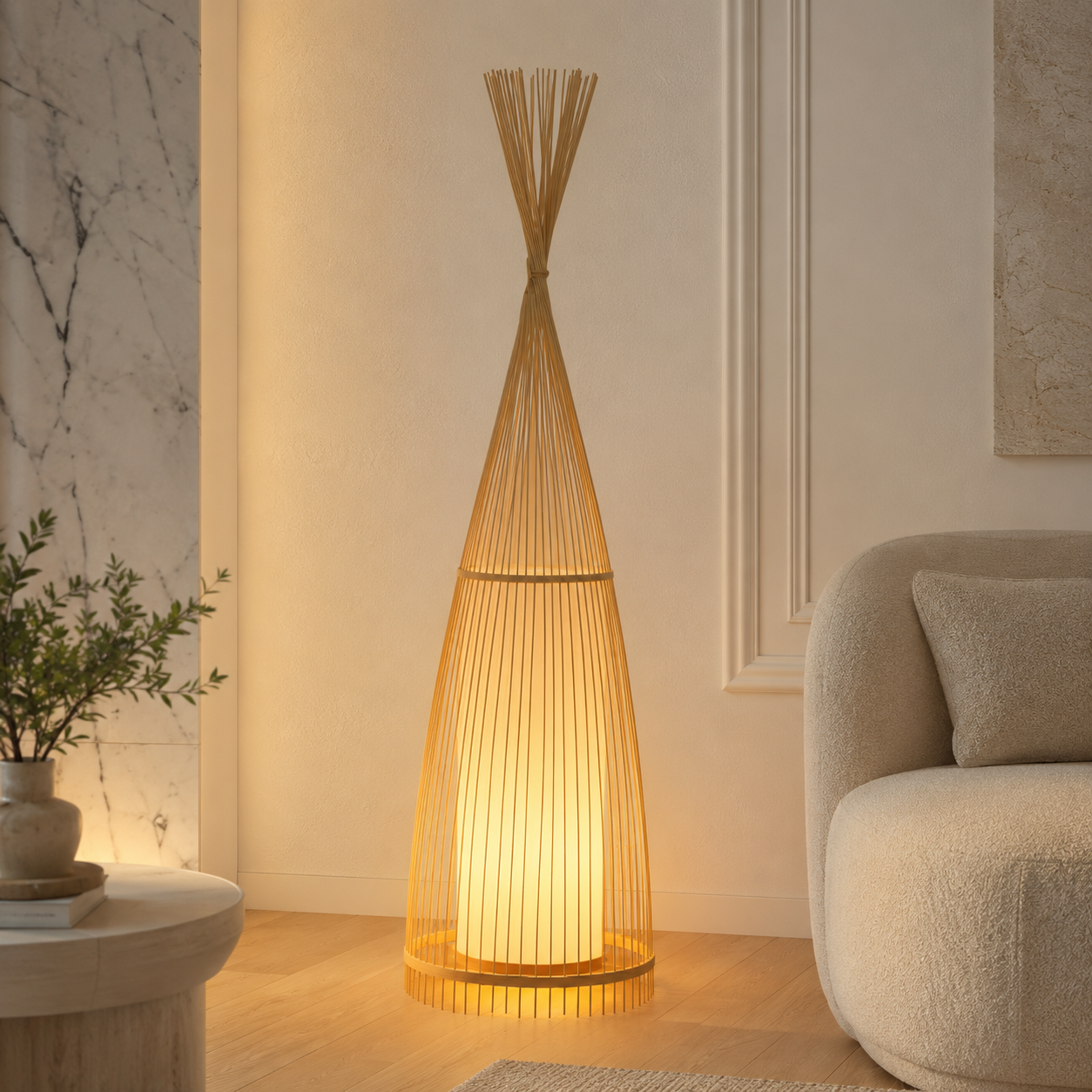 Bamboo Shade Standing Lamp for Indoor Ambient Lighting | Dovren