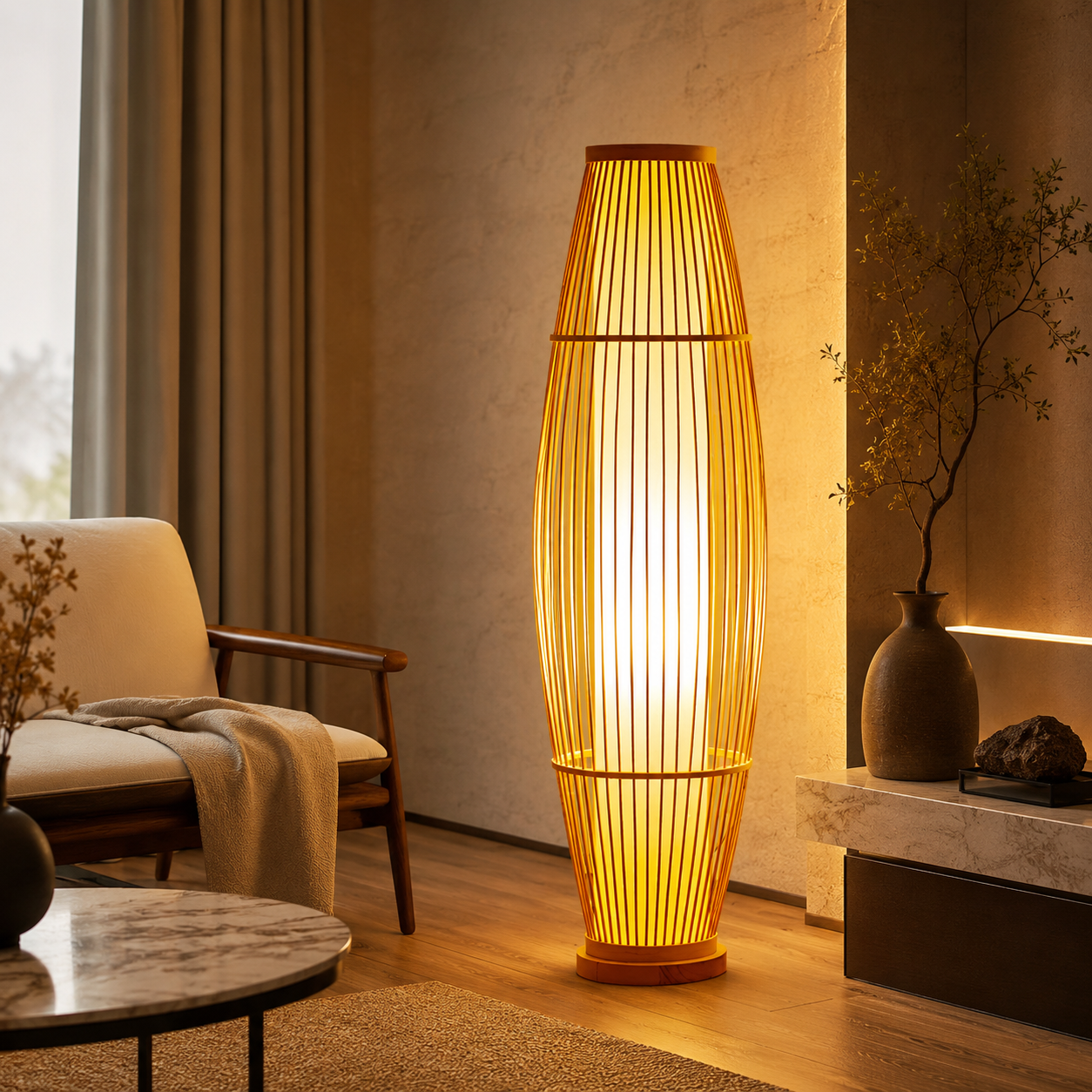Bamboo Shade Standing Lamp for Indoor Ambient Lighting | Dovren