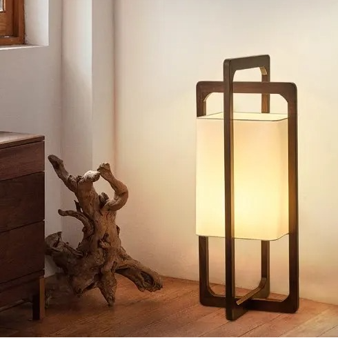 Bamboo Wood Floor Lamp with Fabric Shade Japan Style | Lumoriq
