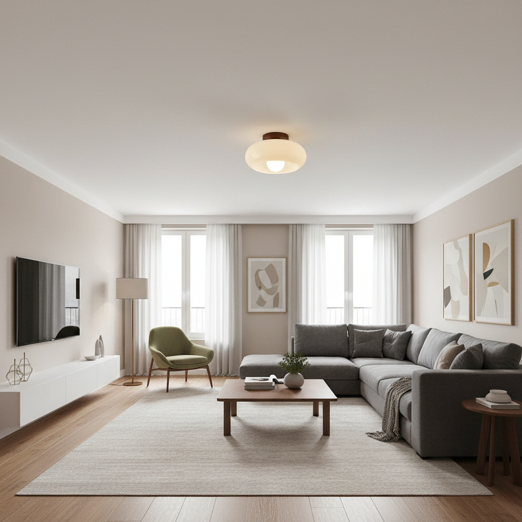 Bauhaus Cream Flush Ceiling Light | Modern LED Fixture