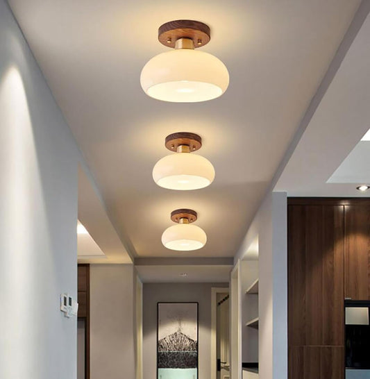 Bauhaus Cream Glass Flush Ceiling Light | Modern Ceiling Lamp