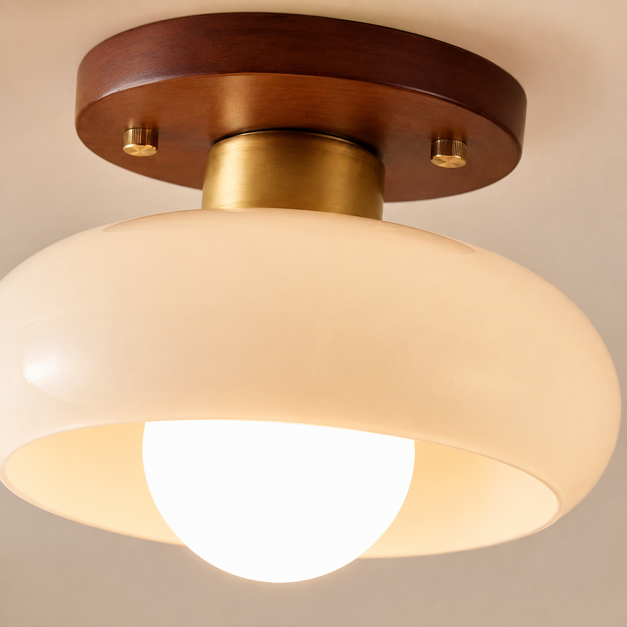 Bauhaus Cream Glass Flush Ceiling Light | Modern Ceiling Lamp