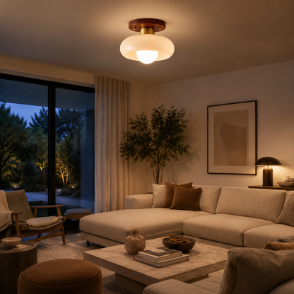 Bauhaus Cream Glass Flush Ceiling Light | Modern Ceiling Lamp