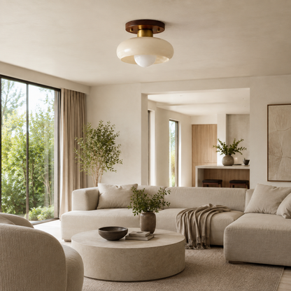 Bauhaus Cream Glass Flush Ceiling Light | Modern Ceiling Lamp