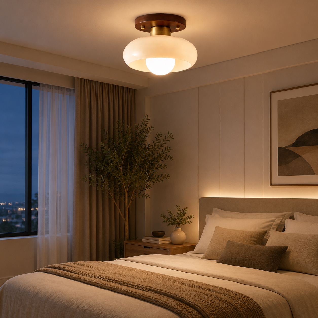 Bauhaus Cream Glass Flush Ceiling Light | Modern Ceiling Lamp