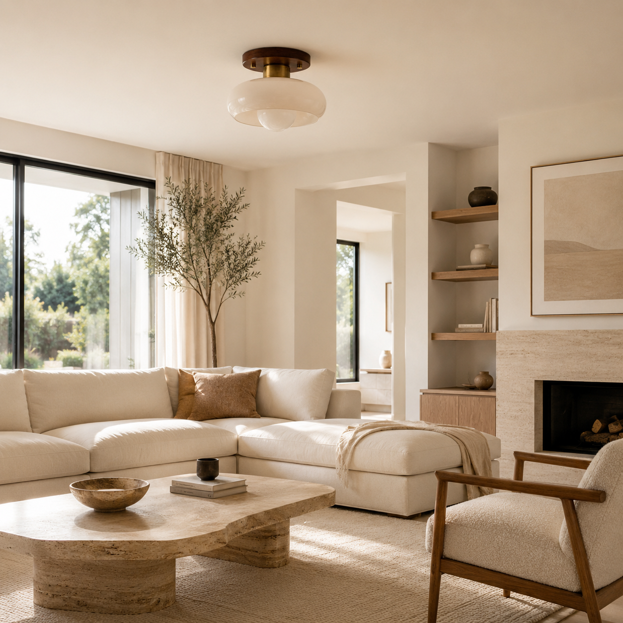 Bauhaus Cream Glass Flush Ceiling Light | Modern Ceiling Lamp