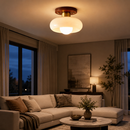 Bauhaus Cream Glass Flush Ceiling Light | Modern Ceiling Lamp