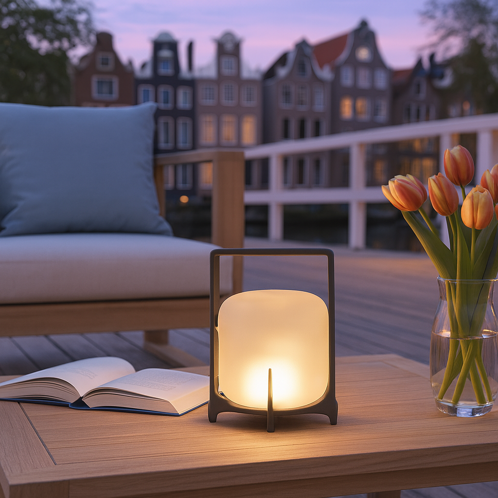 Black Metal Round Outdoor Table Lamp with Warm LED | Wernico