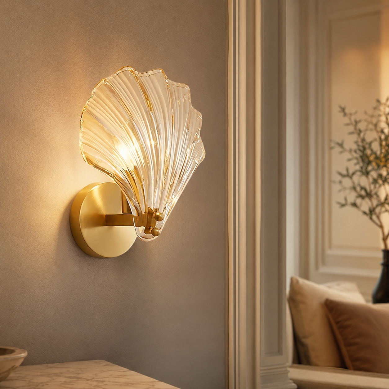 Brass Glass Coastal Wall Light Seashell Design | Seavale