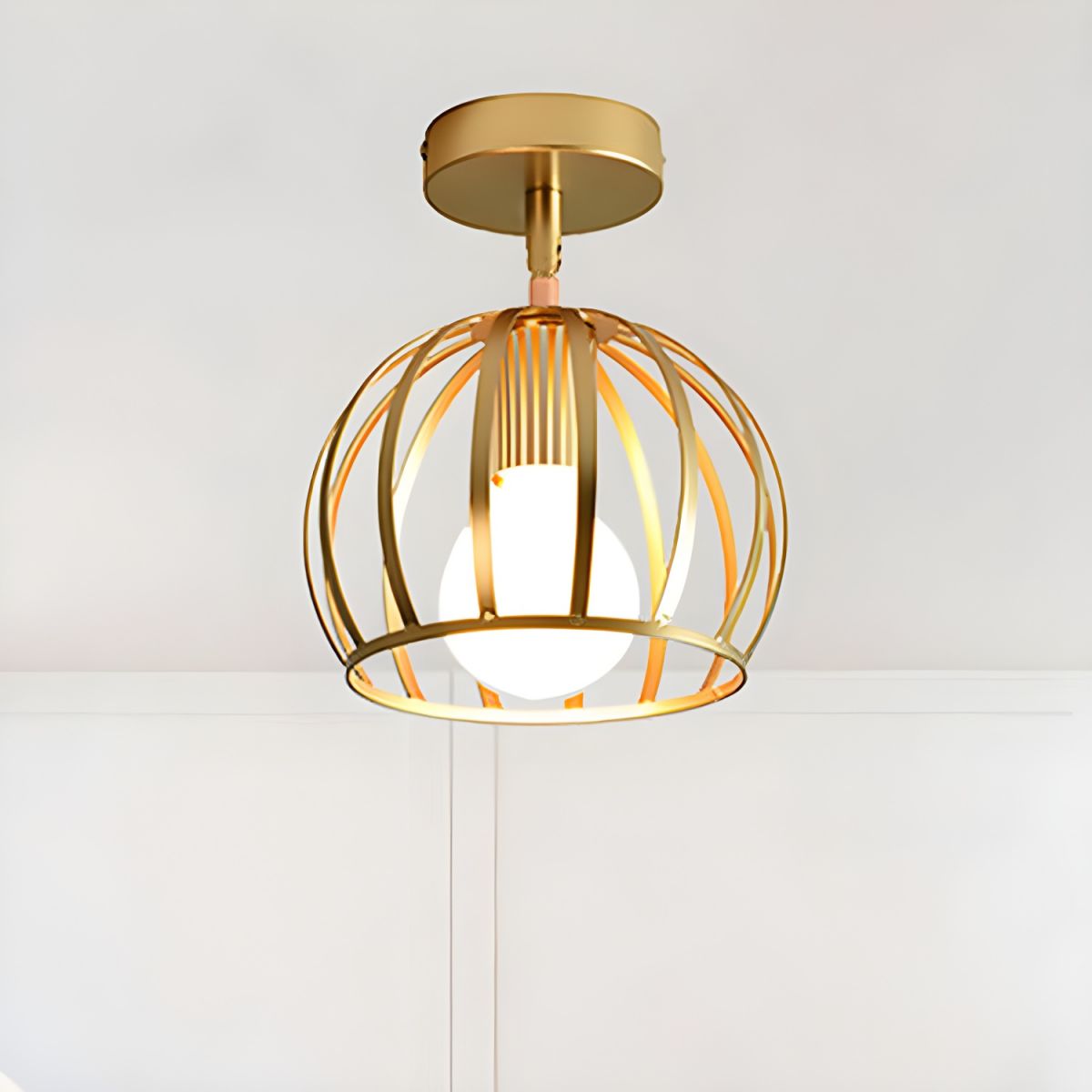 Brass Wire Frame Semi Flush Ceiling Light Industrial | Aurvixa