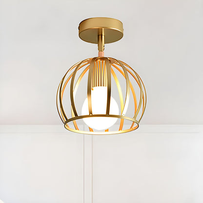 Brass Wire Frame Semi Flush Ceiling Light Industrial | Aurvixa
