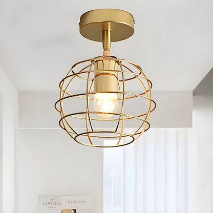 Brass Wire Frame Semi Flush Ceiling Light Industrial | Aurvixa